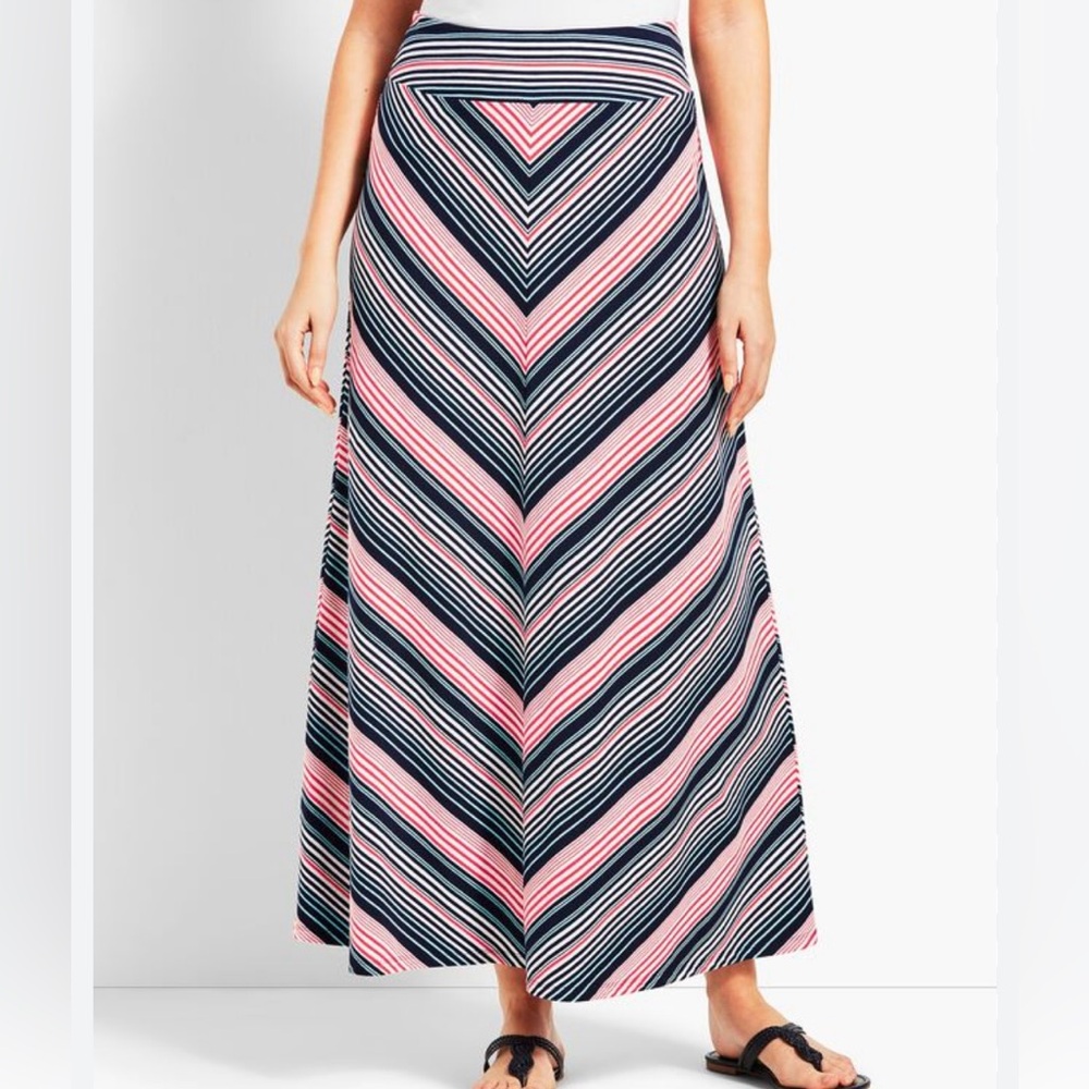 Talbots Fresh Stripe Jersey Knit Maxi skirt, size xl, navy/white/red